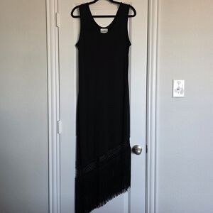 Joseph Ribkoff Black Flapper Fringe Cocktail Party Dress Asymmetrical Hem